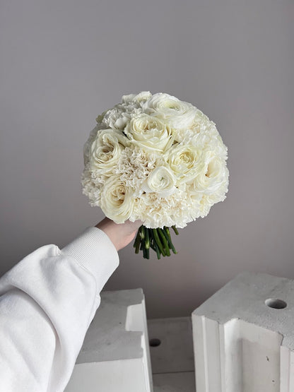 Ivory Carnation , Ranunculus ,Roses Bridal Bouquet