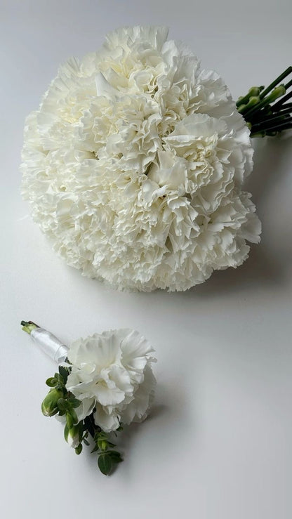 Ivory Carnation Bridal Bouquet & Boutonniere