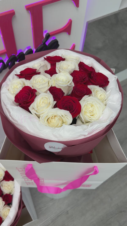 White&red mix roses