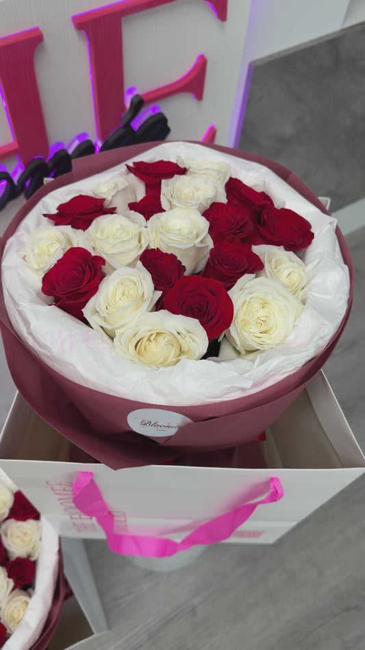 White&red mix roses
