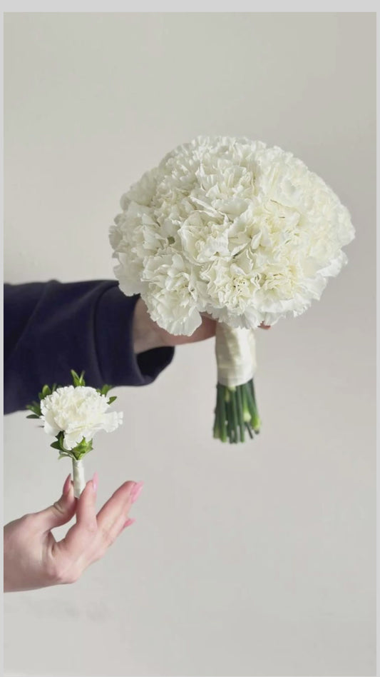Ivory Carnation Bridal Bouquet & Boutonniere